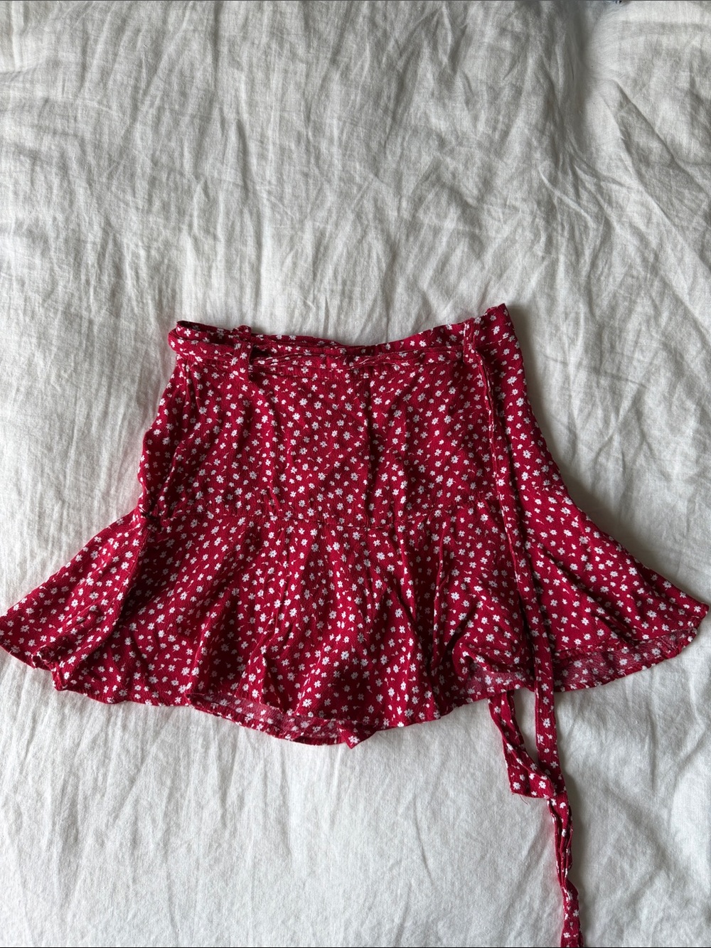 Zara Red Floral Tie-Waist Mini Skirt